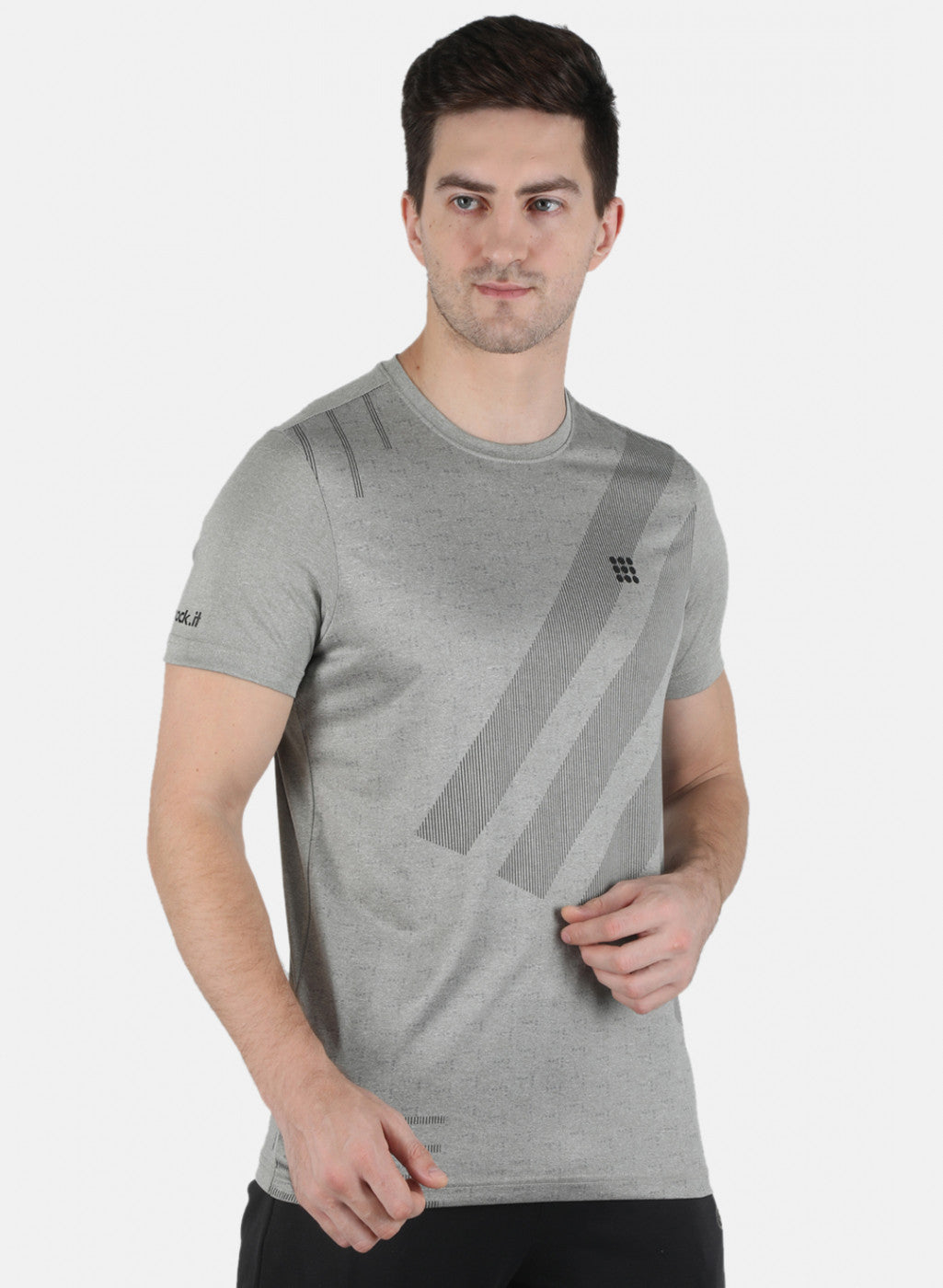 Men Grey Printed Round Neck T-Shirt