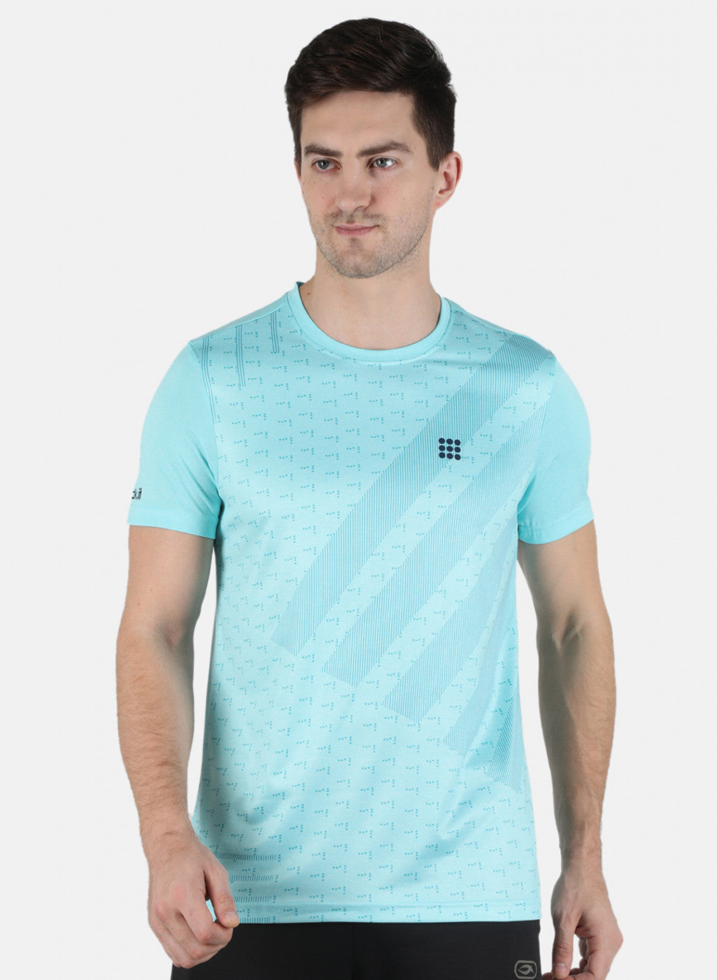 Men Sky Blue Printed Round Neck T-Shirt