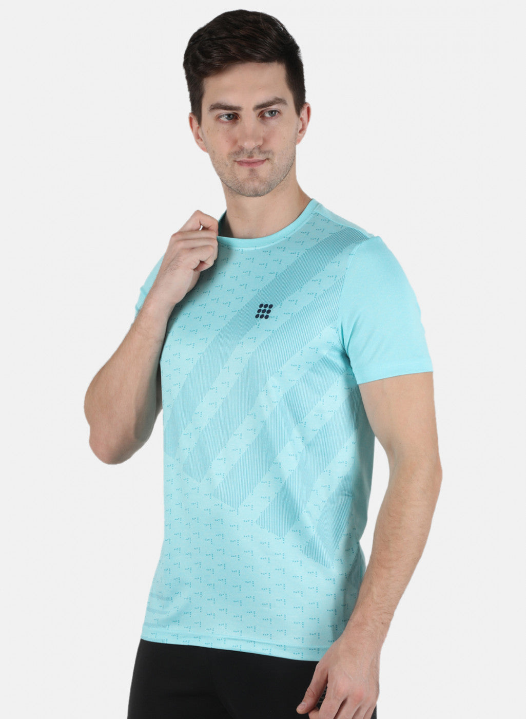 Men Sky Blue Printed Round Neck T-Shirt