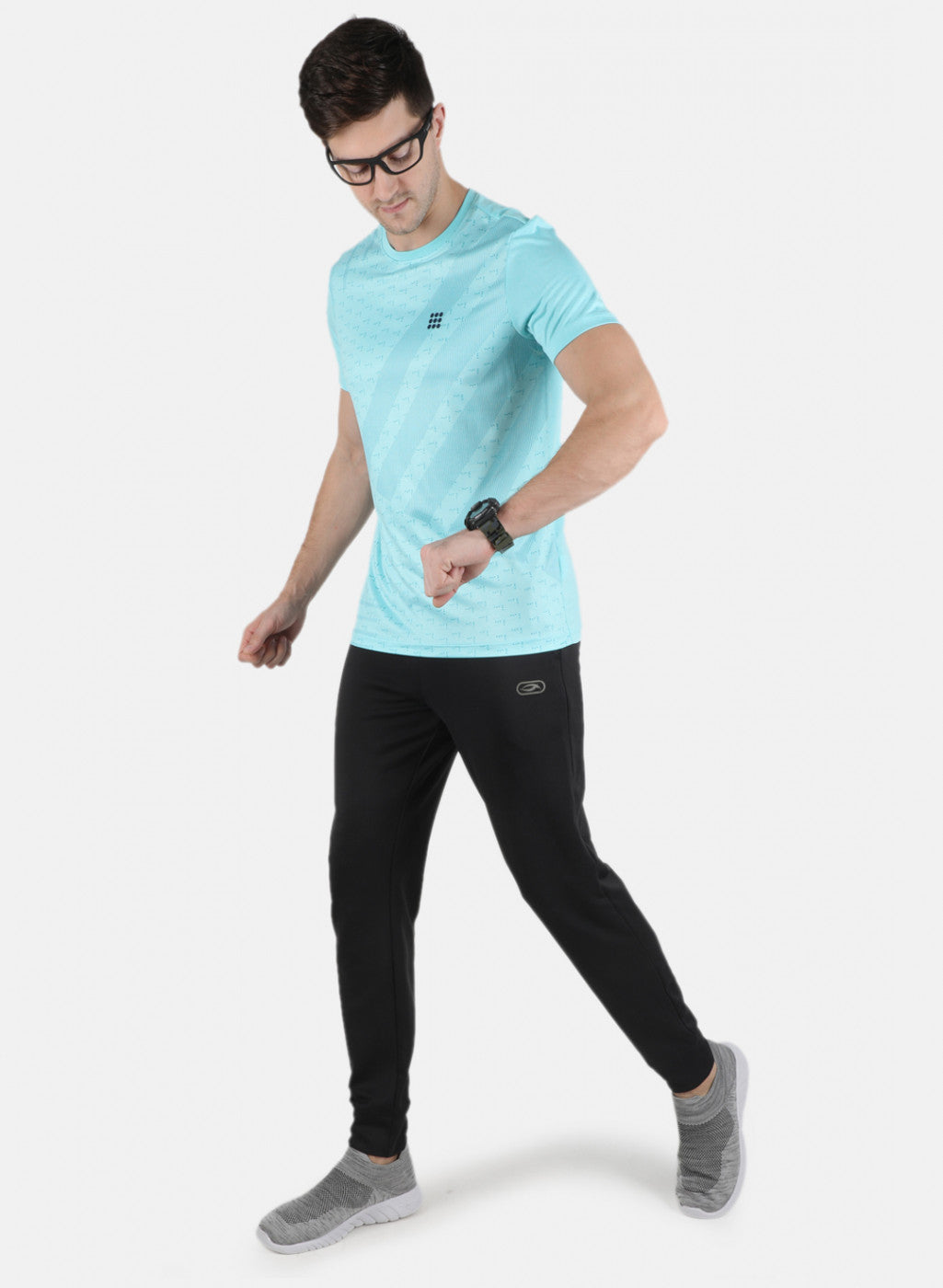 Men Sky Blue Printed Round Neck T-Shirt