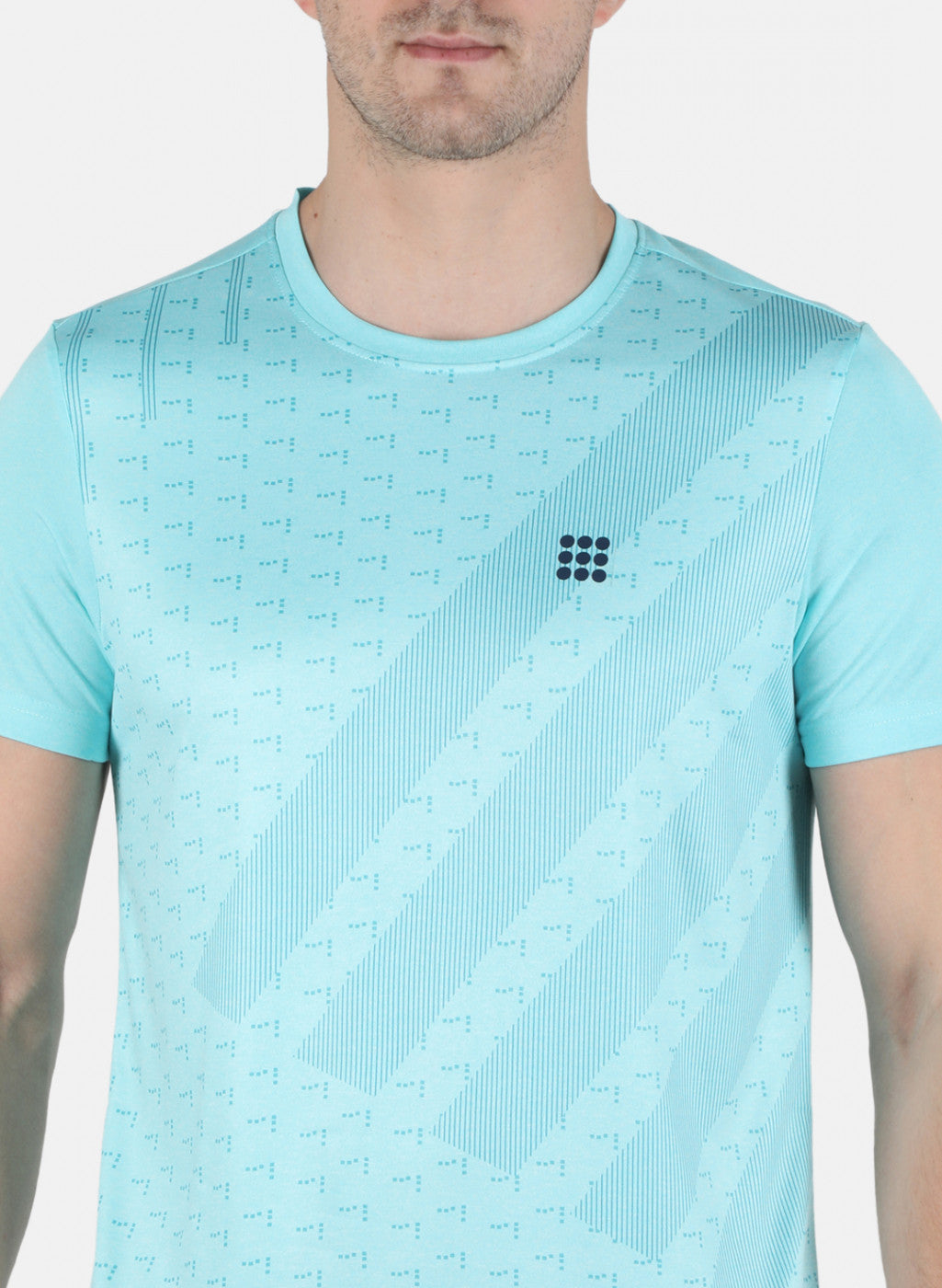 Men Sky Blue Printed Round Neck T-Shirt