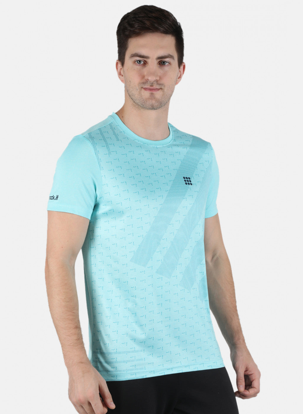 Men Sky Blue Printed Round Neck T-Shirt