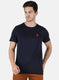 Men NAvy Blue Self Design Round Neck T-Shirt