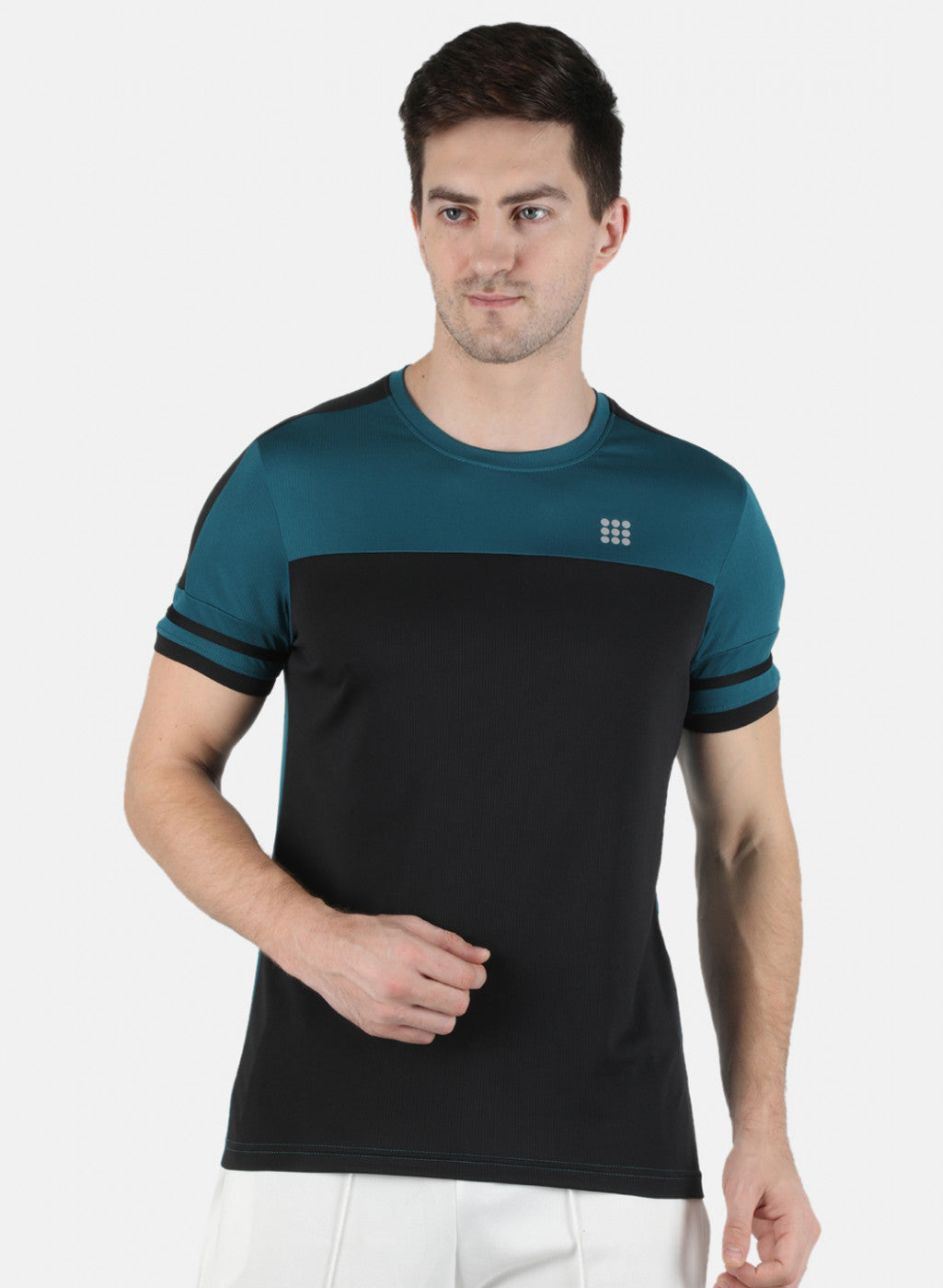 Men Blue Self Design Round Neck T-Shirt