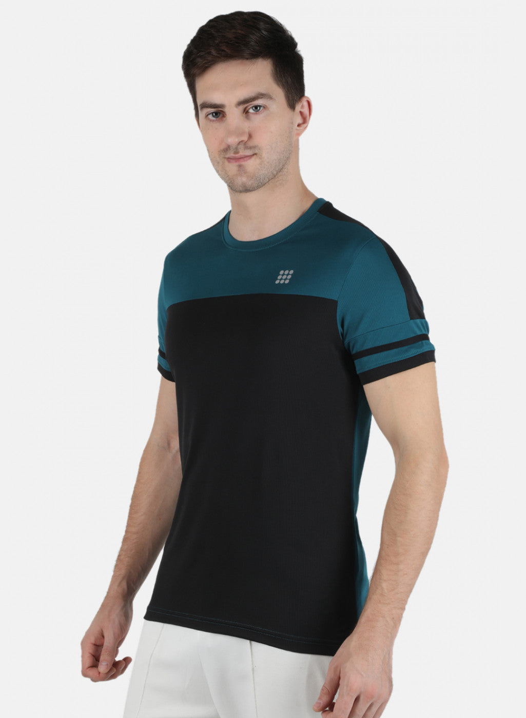 Men Blue Self Design Round Neck T-Shirt