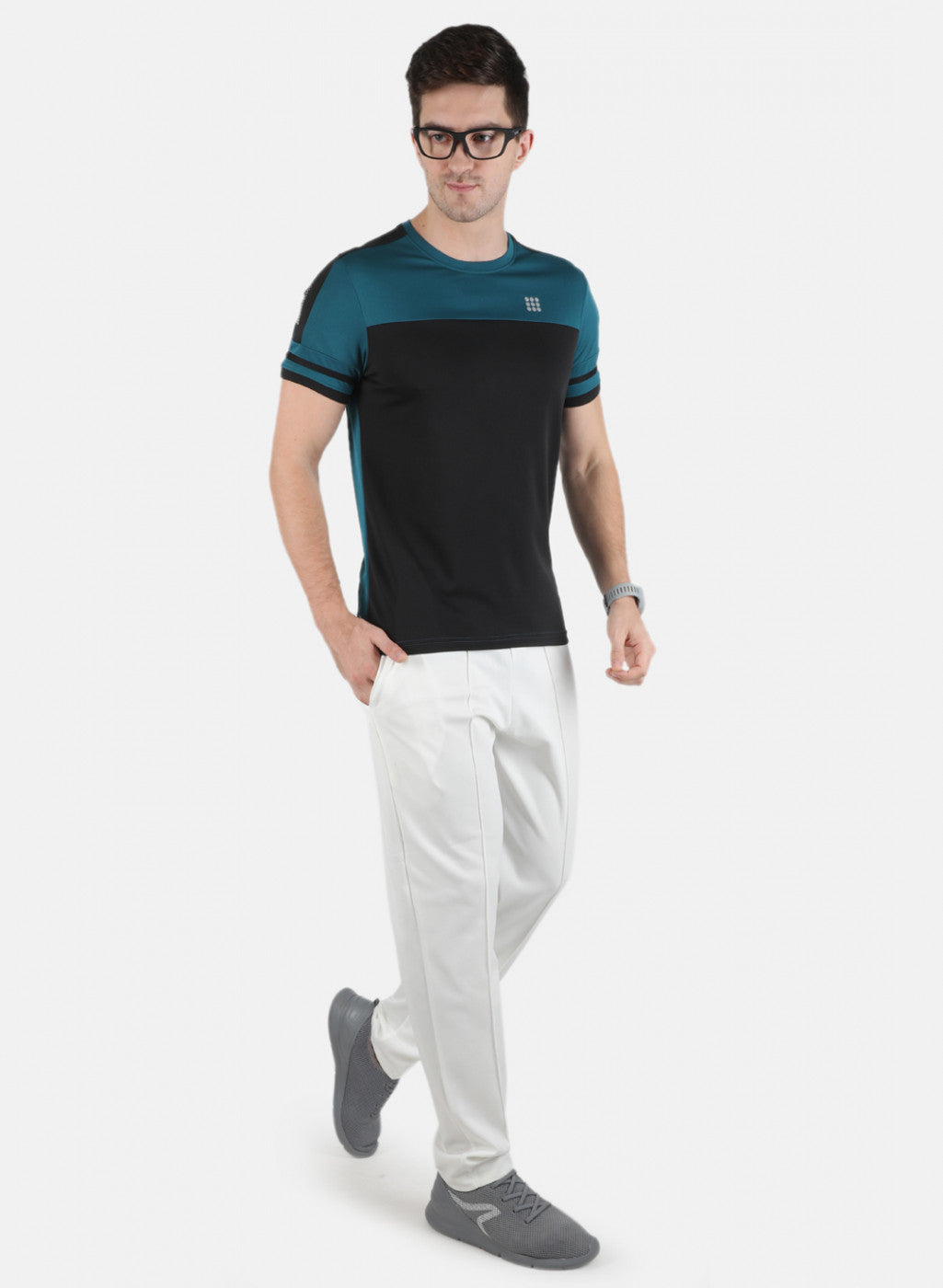 Men Blue Self Design Round Neck T-Shirt