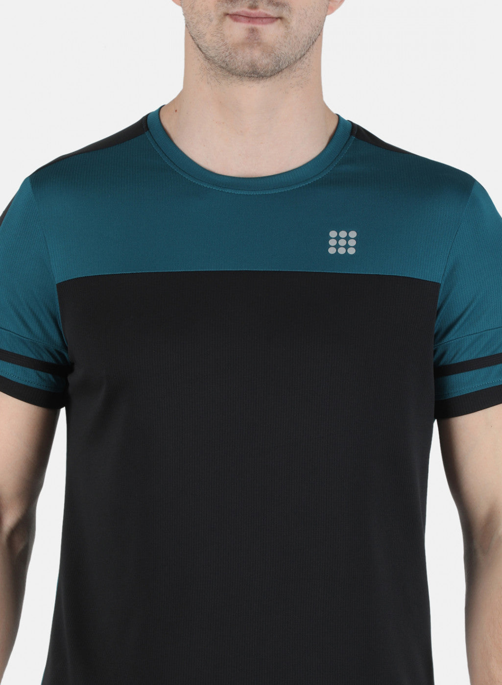 Men Blue Self Design Round Neck T-Shirt