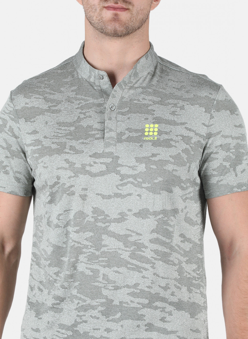 Men Grey Self Design Collar T-Shirt