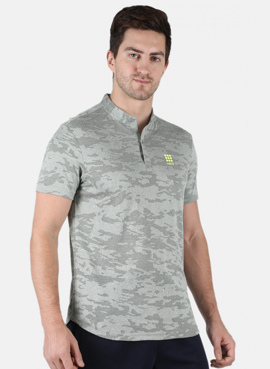 Men Grey Self Design Collar T-Shirt