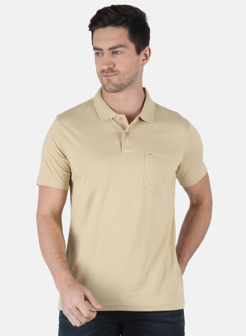 Men Beige Plain T-Shirt