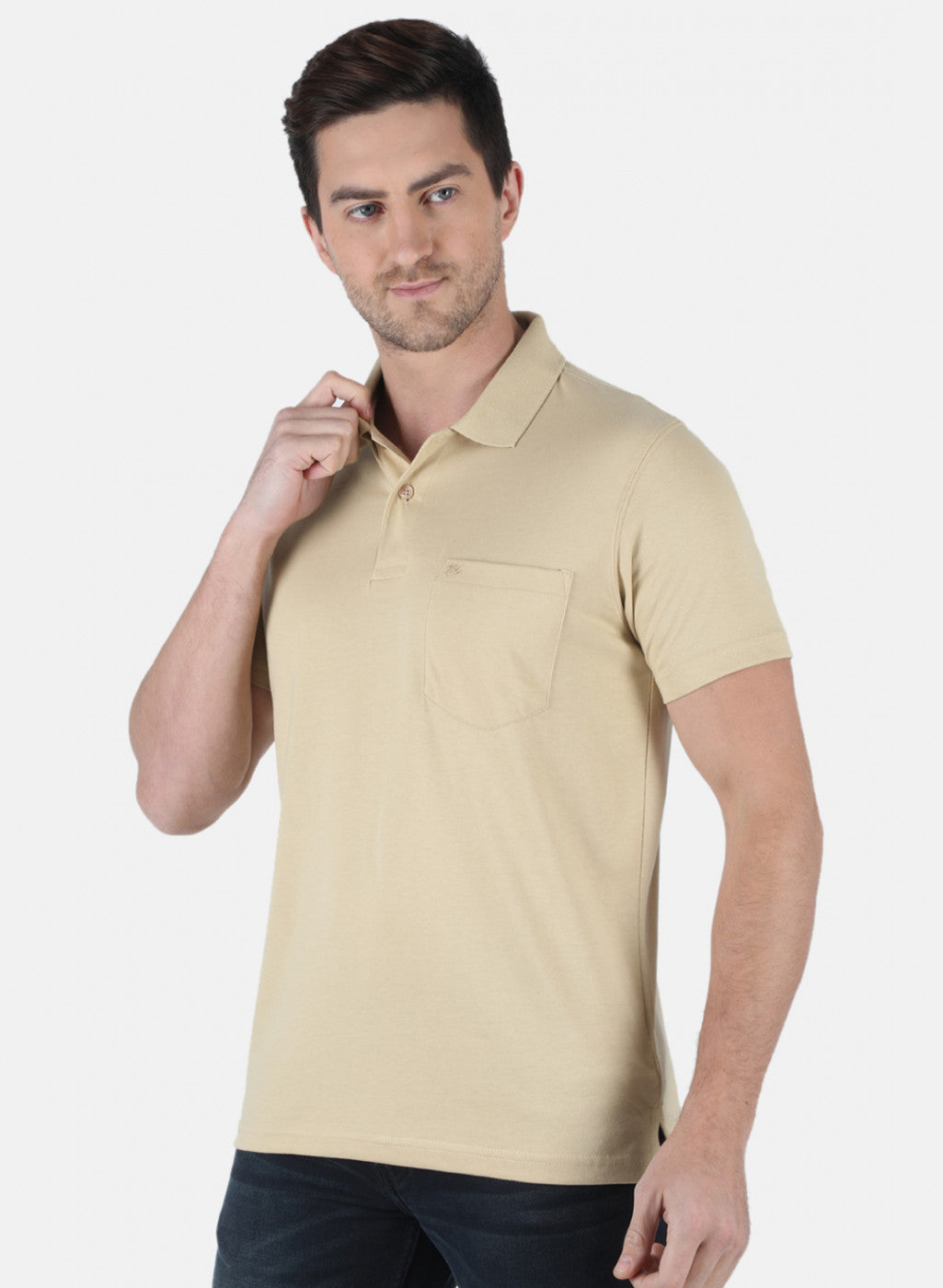 Men Beige Plain T-Shirt