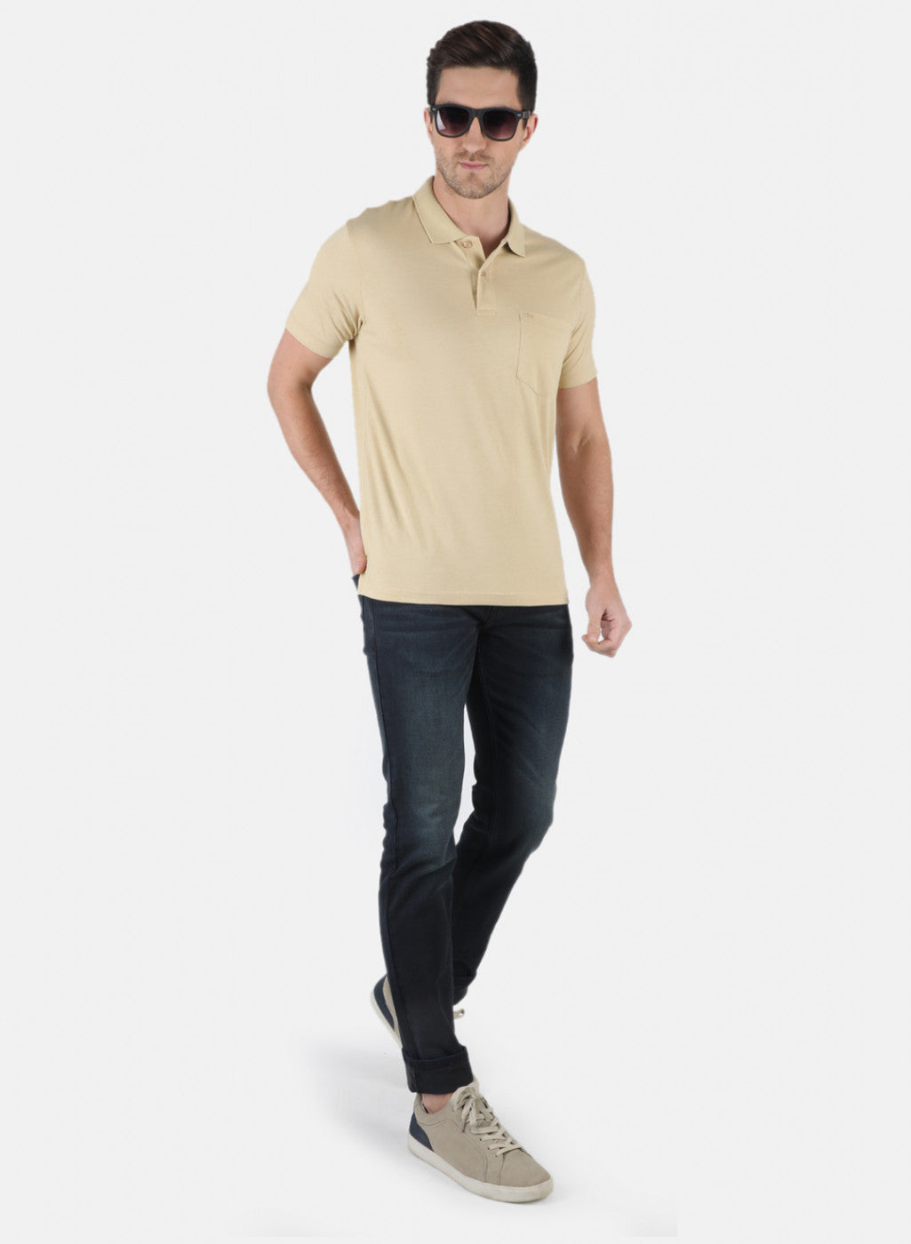 Men Beige Plain T-Shirt