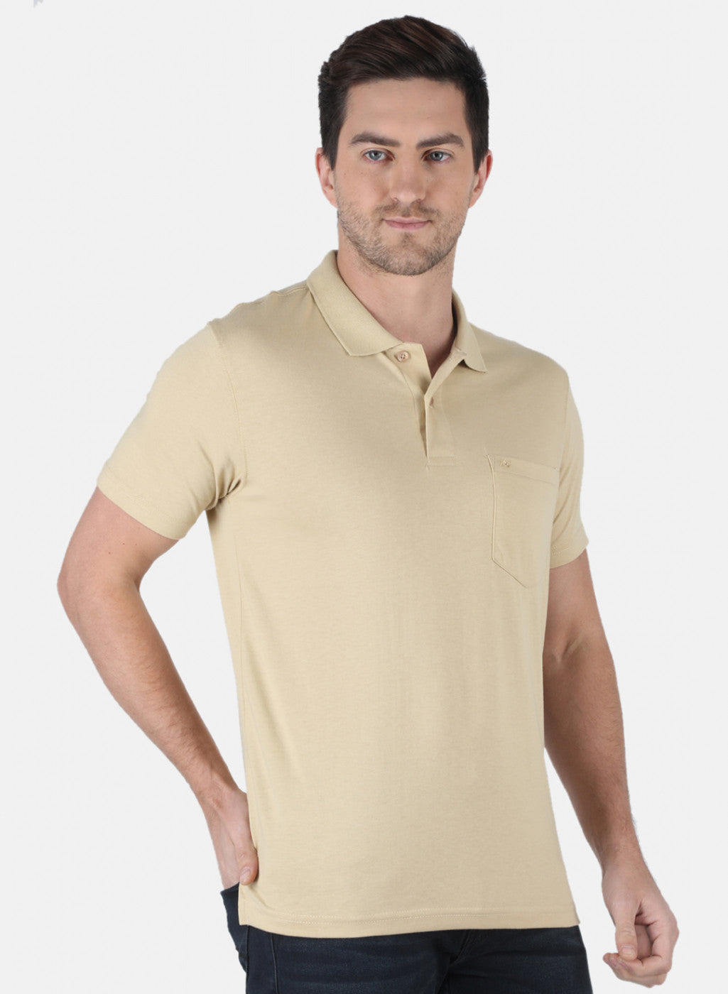 Men Beige Plain T-Shirt