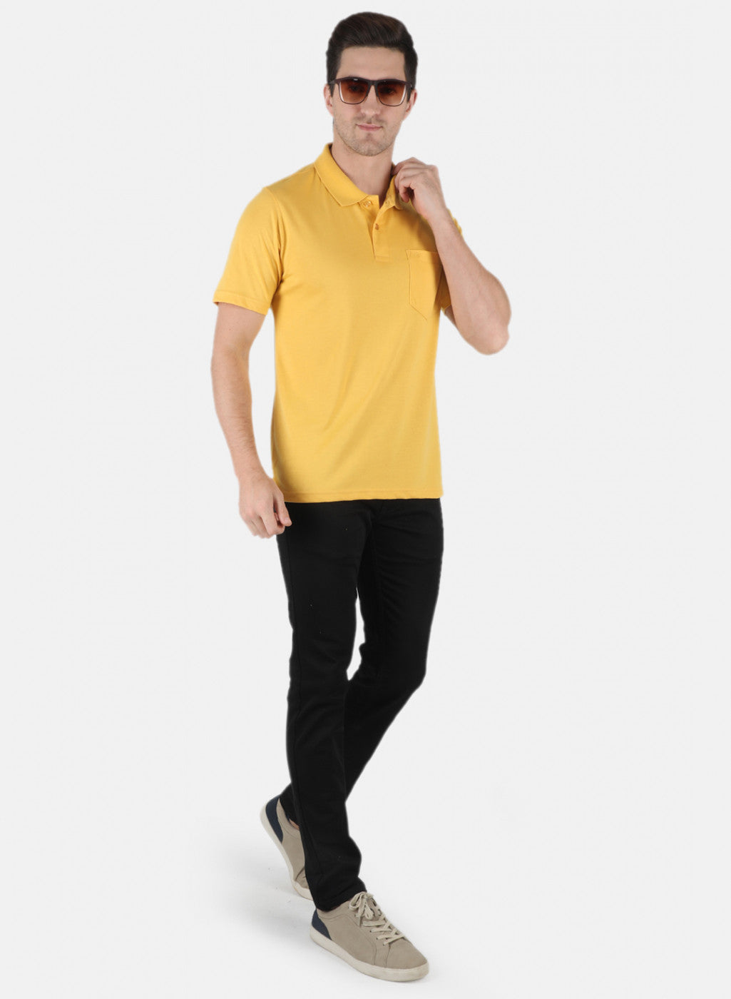 Men Yellow Plain T-Shirt