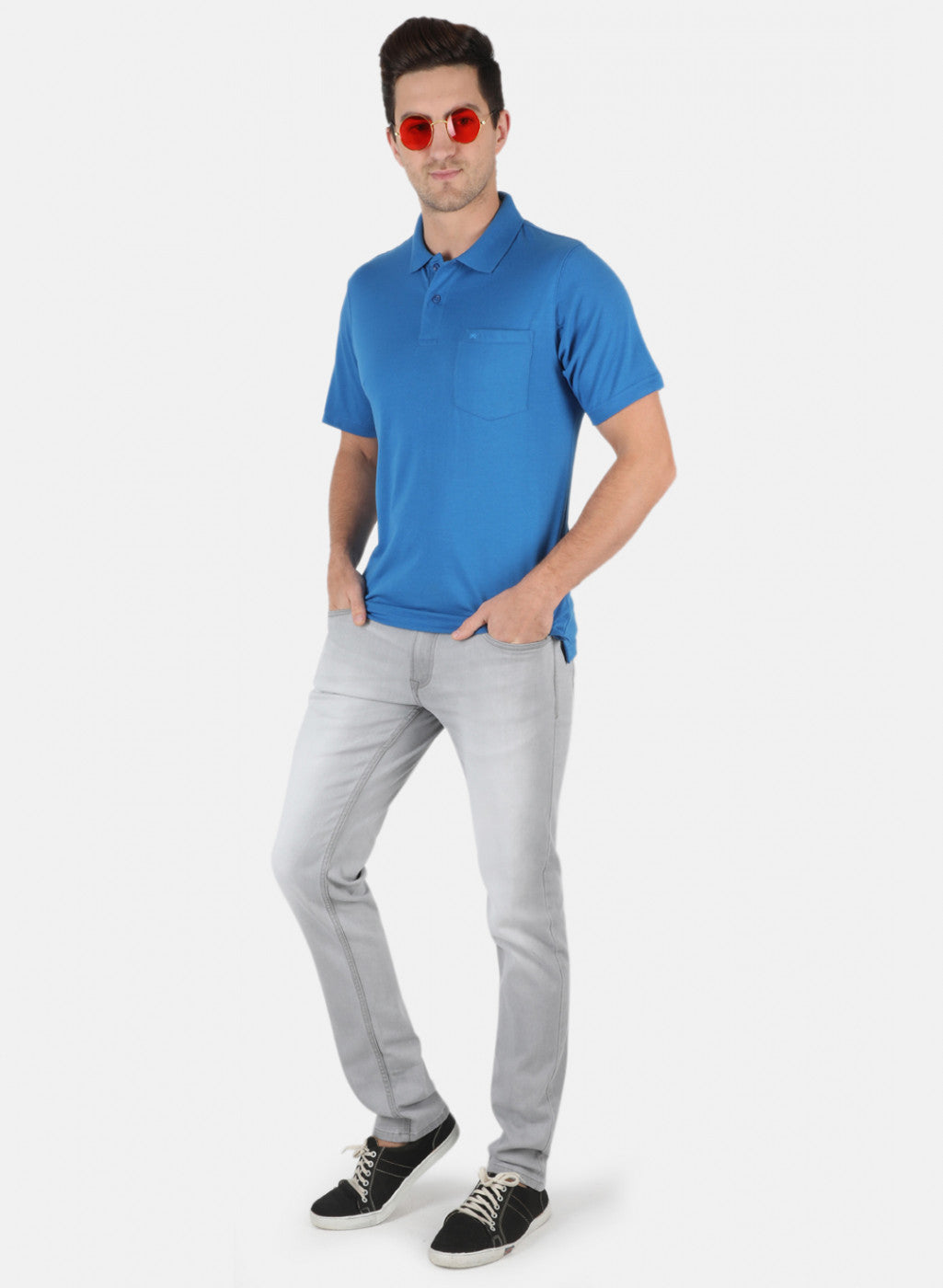 Men Royal Blue Plain T-Shirt