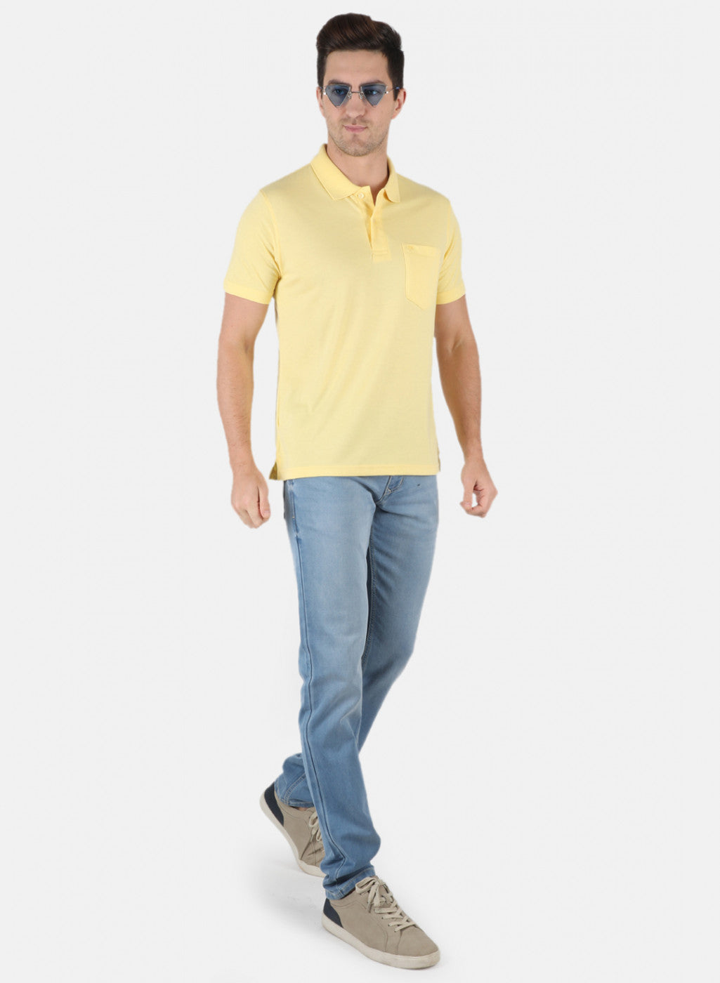 Men Yellow Plain T-Shirt