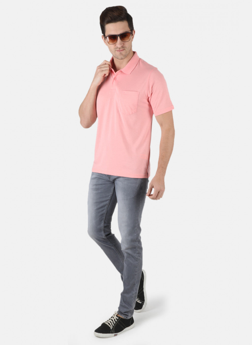 Men Pink Plain T-Shirt