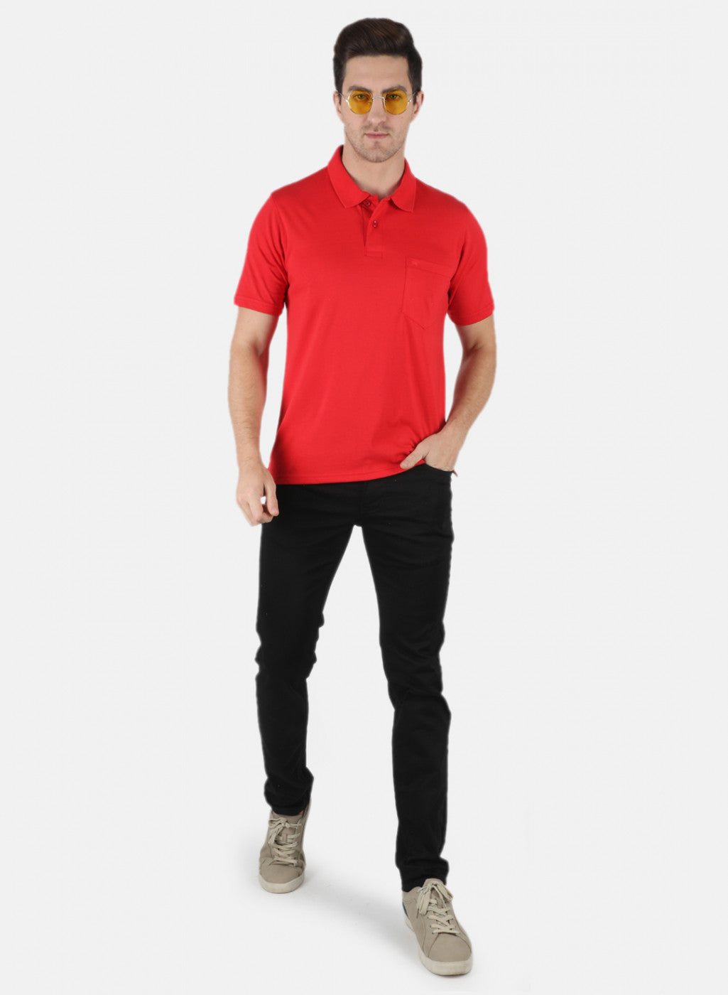 Men Red Plain T-Shirt