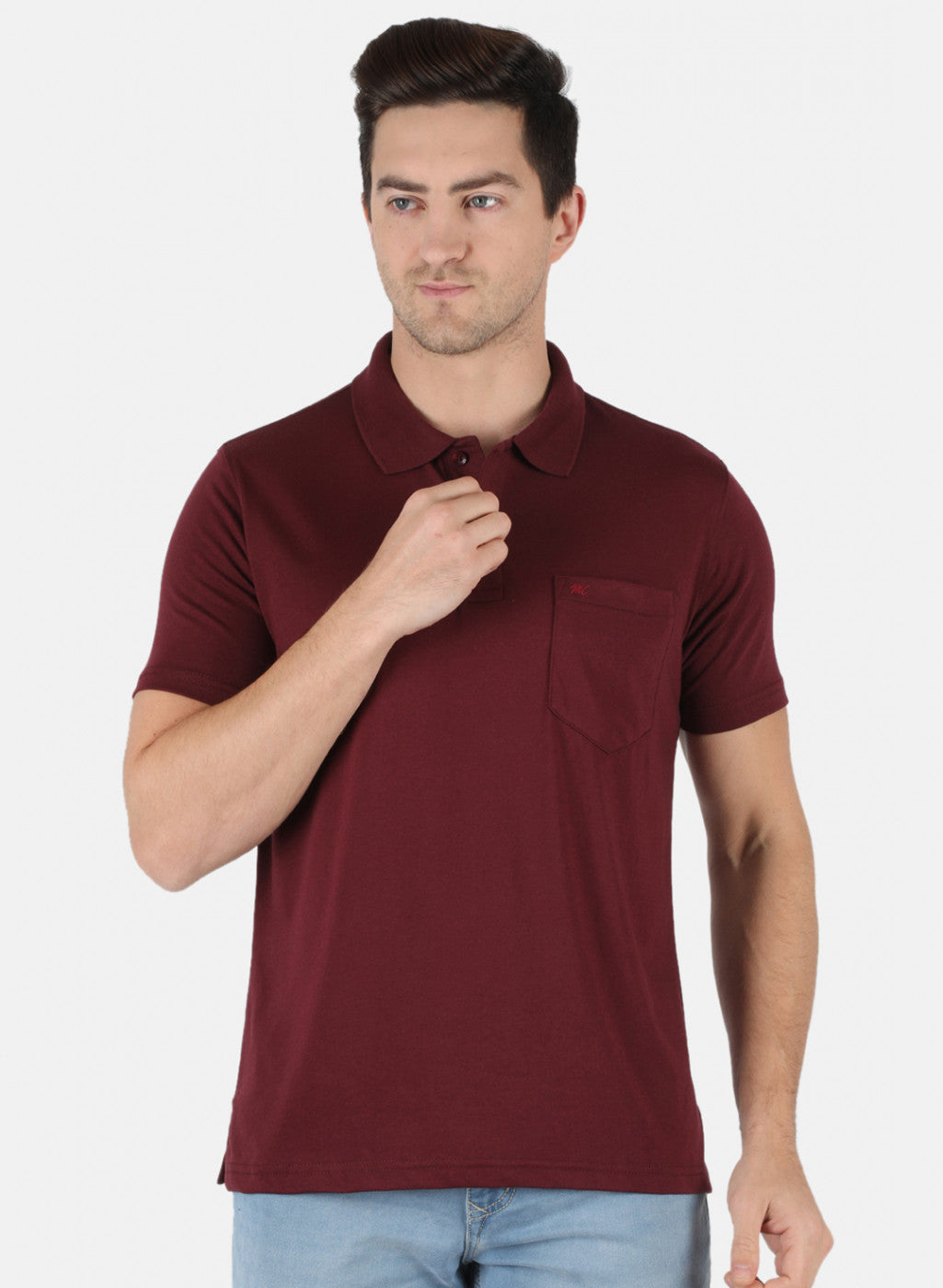 Men Maroon Plain T-Shirt