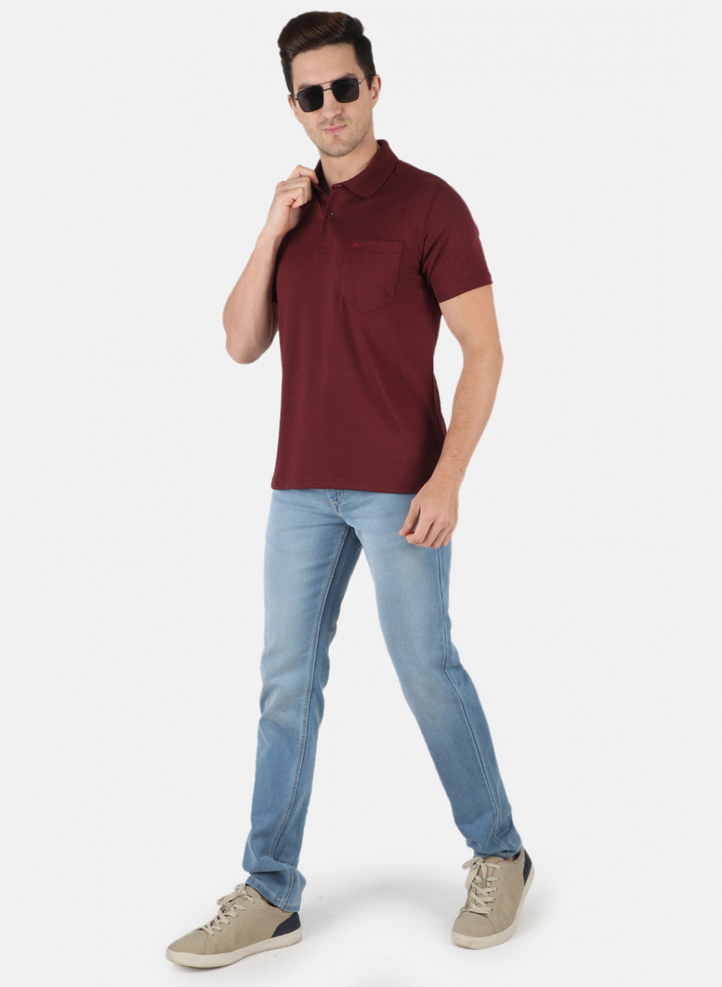 Men Maroon Plain T-Shirt