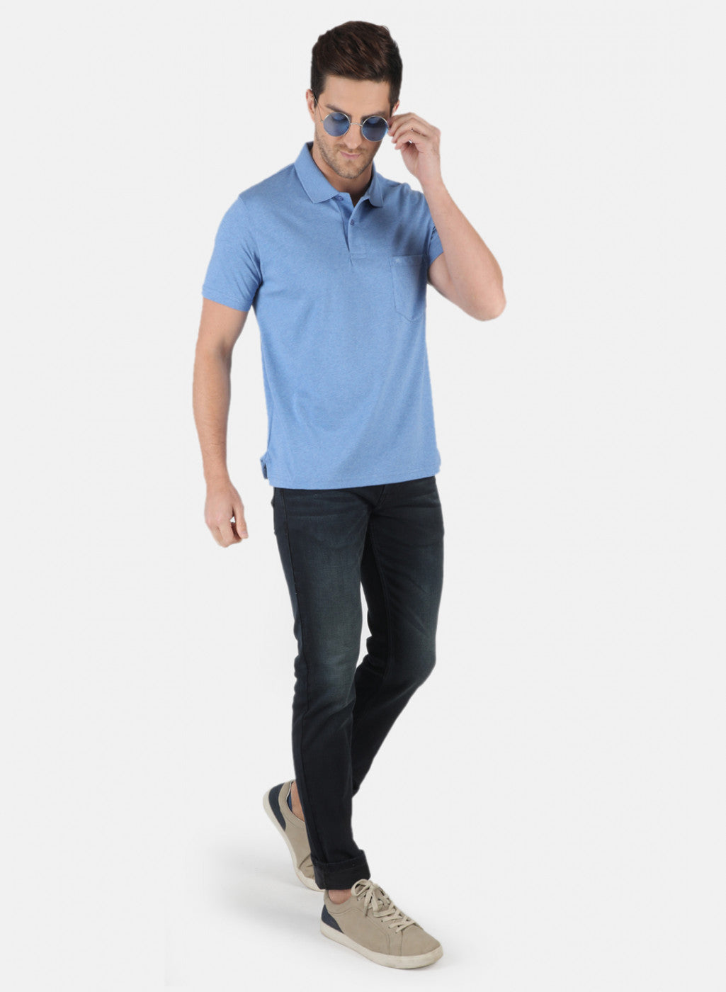 Men Blue Plain T-Shirt