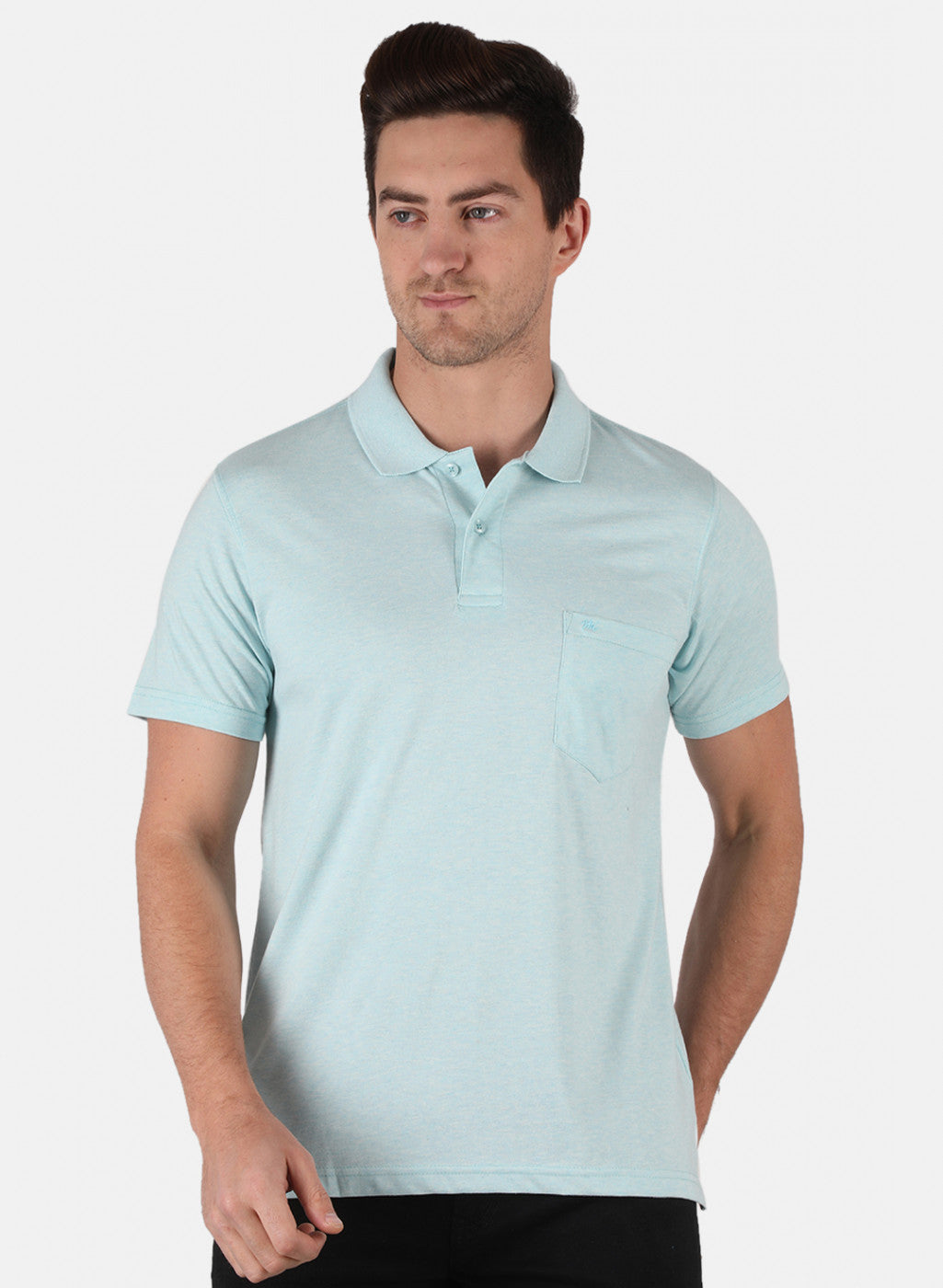 Men Aqua Blue Plain T-Shirt