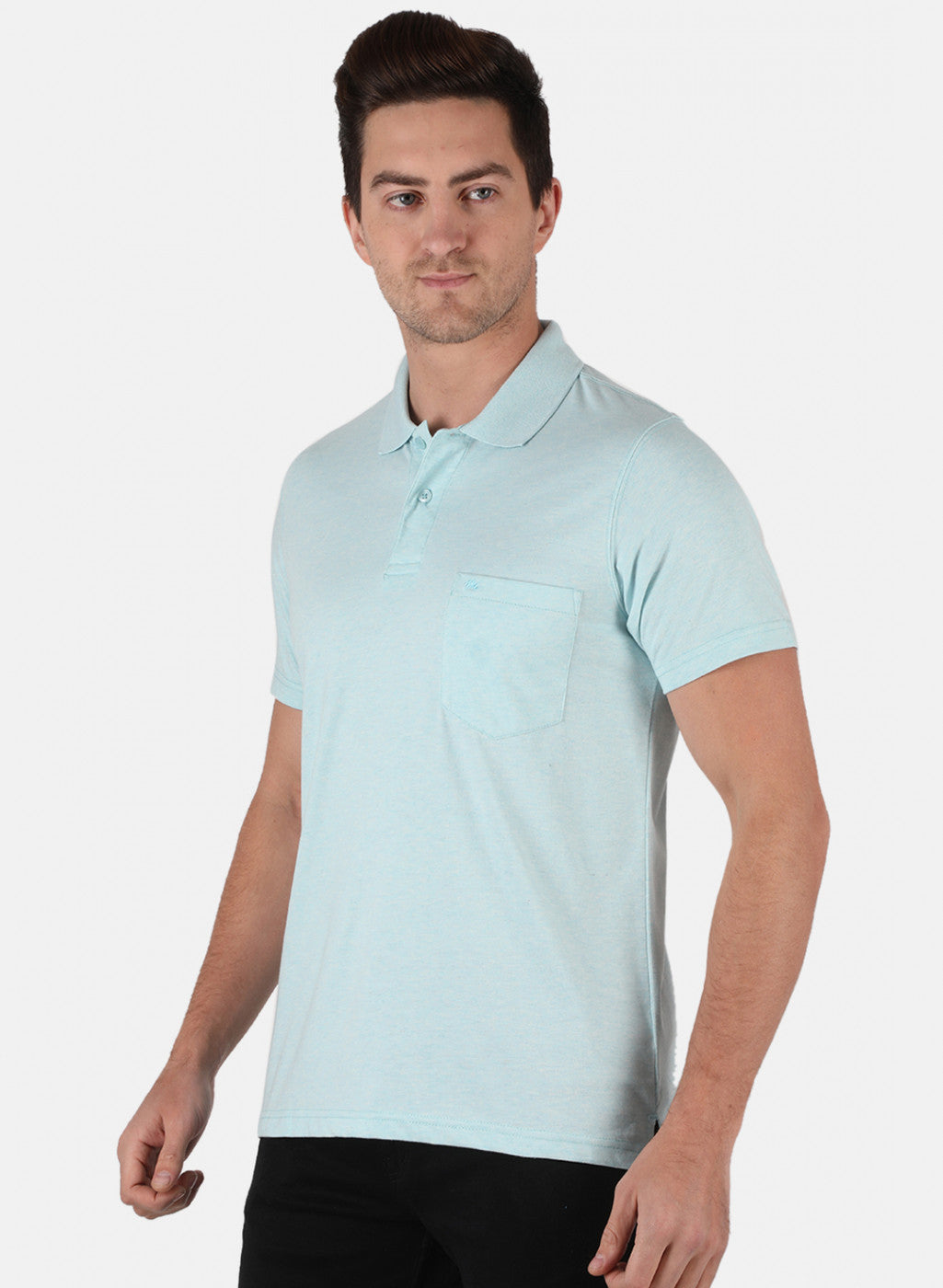 Men Aqua Blue Plain T-Shirt