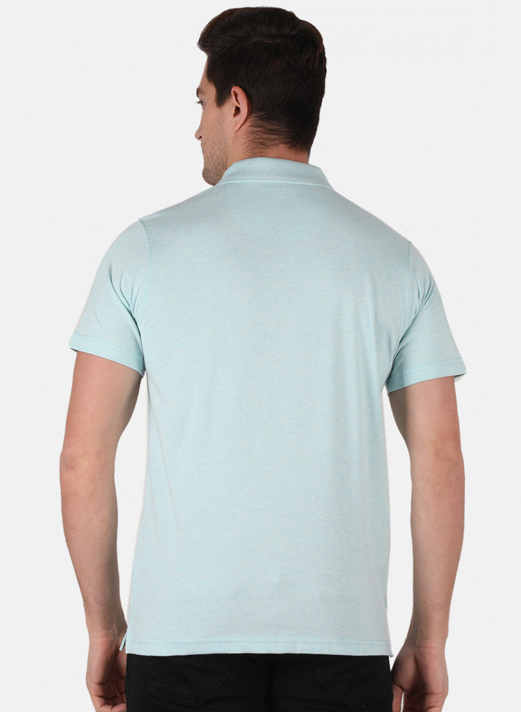 Men Aqua Blue Plain T-Shirt