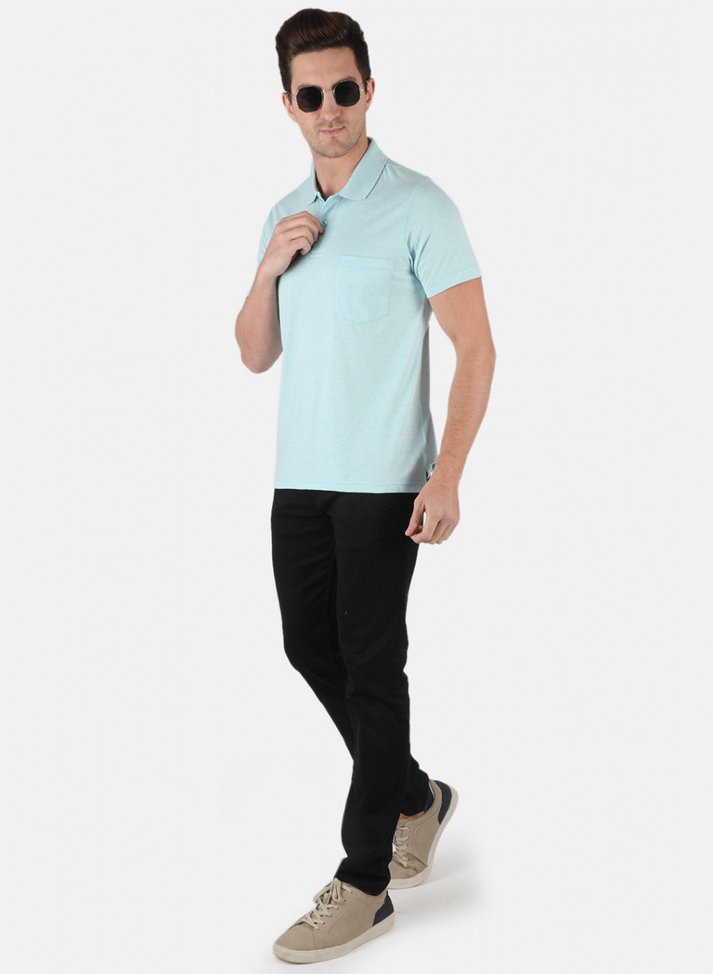 Men Aqua Blue Plain T-Shirt