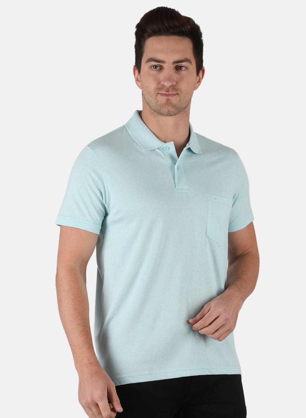 Men Aqua Blue Plain T-Shirt