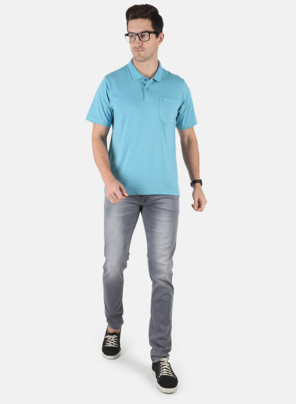 Men Blue Plain T-Shirt