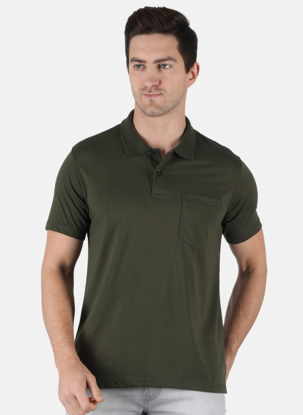 Men Olive Plain T-Shirt