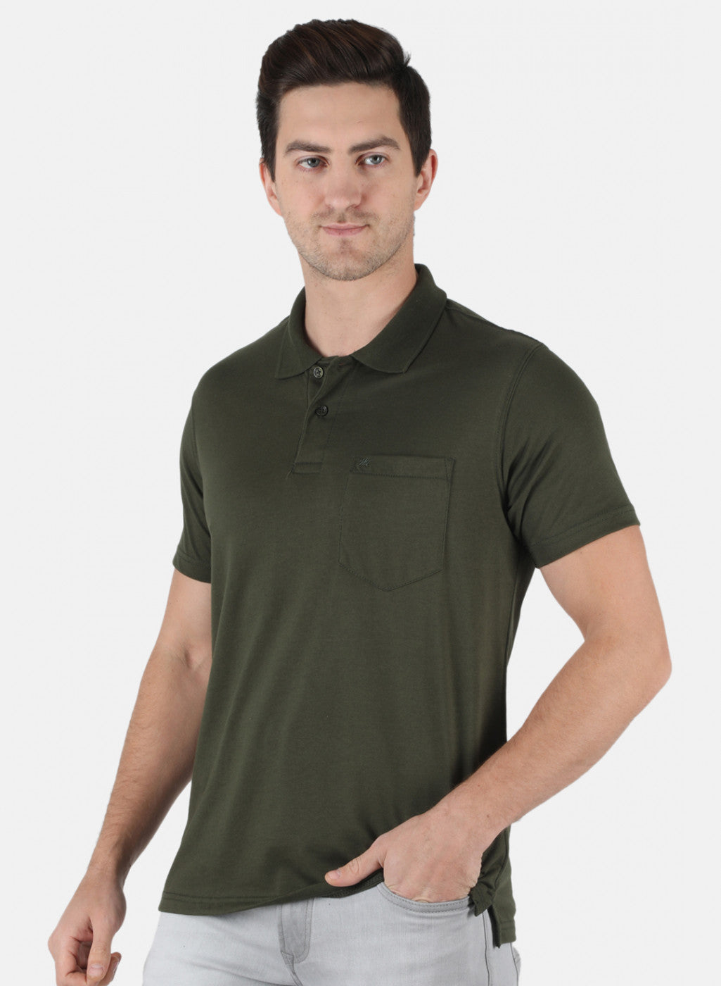 Men Olive Plain T-Shirt