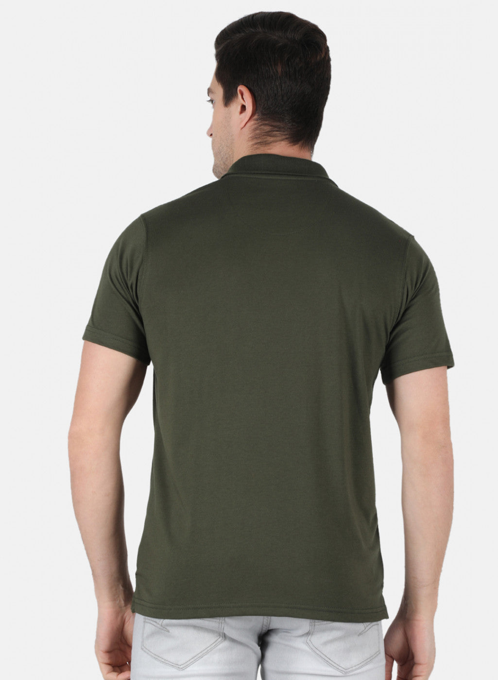 Men Olive Plain T-Shirt