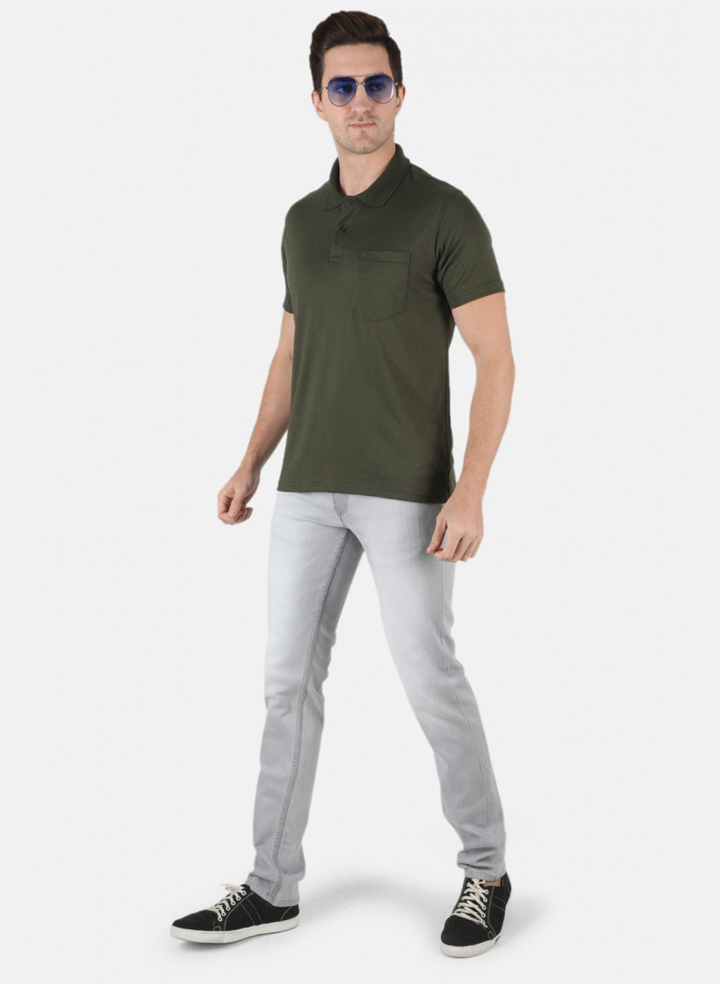 Men Olive Plain T-Shirt