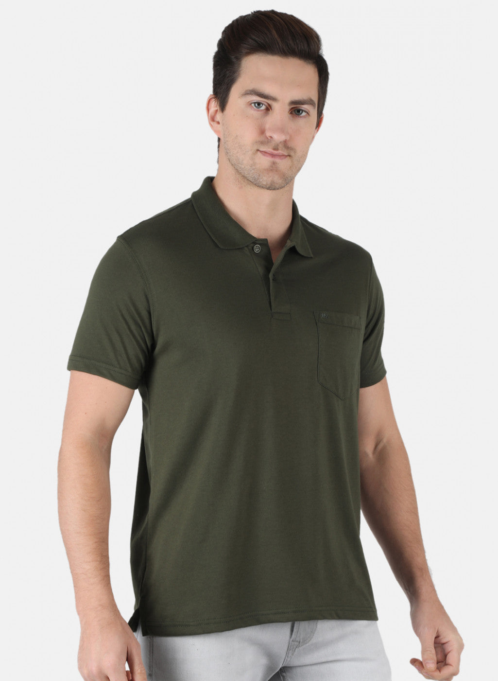 Men Olive Plain T-Shirt