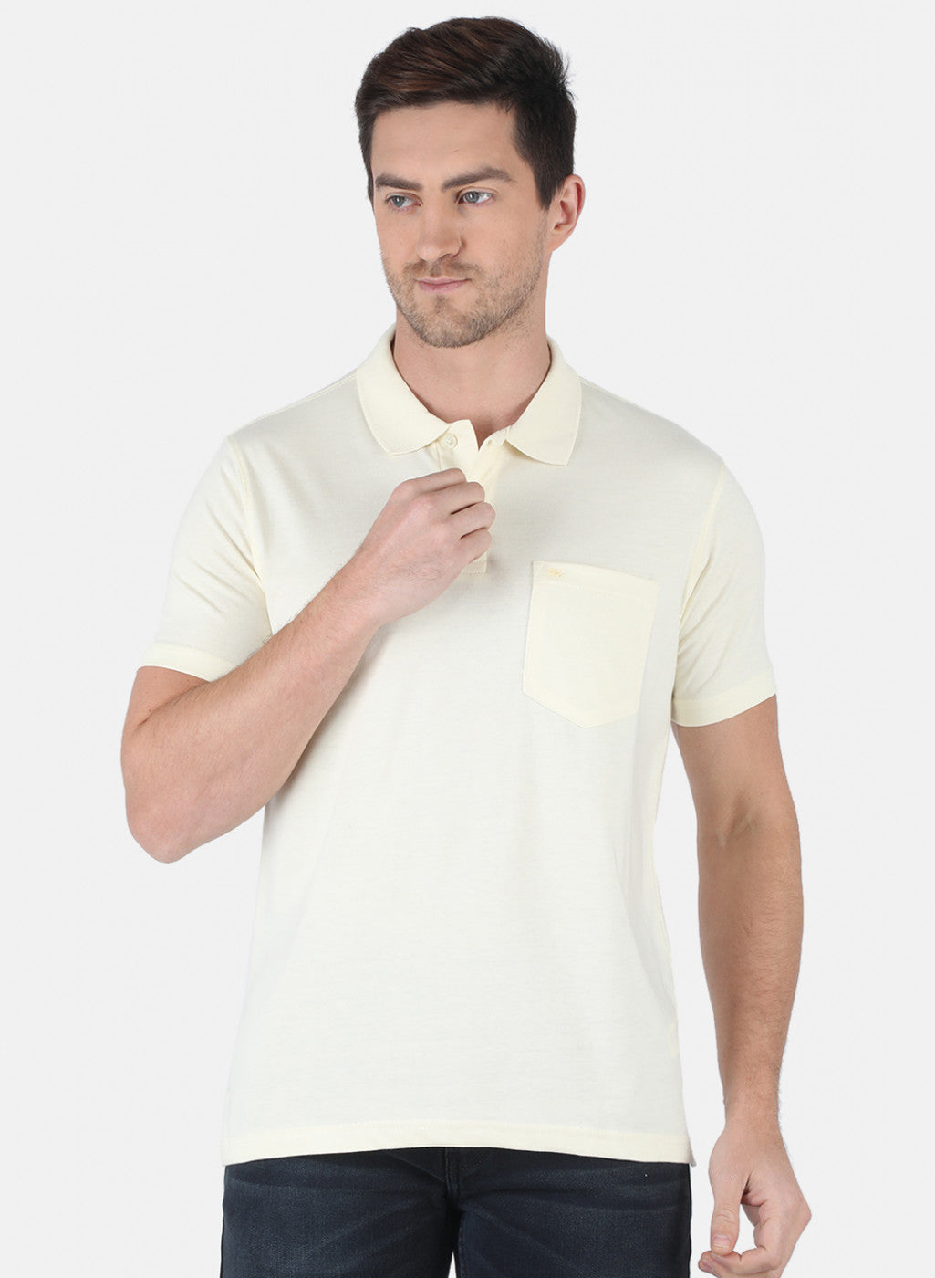 Men Cream Plain T-Shirt