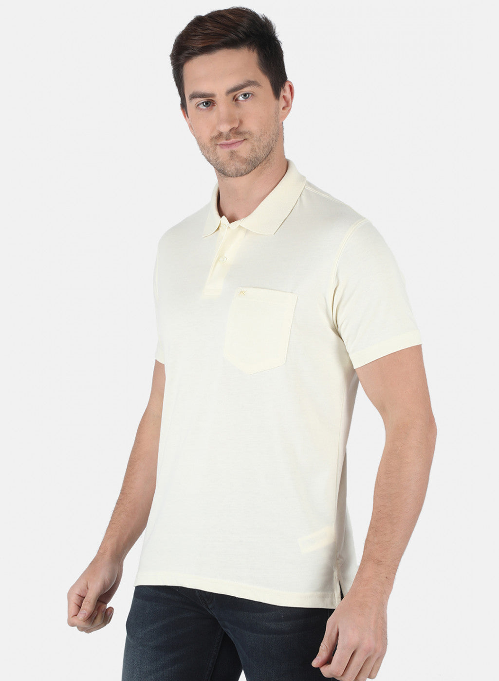 Men Cream Plain T-Shirt