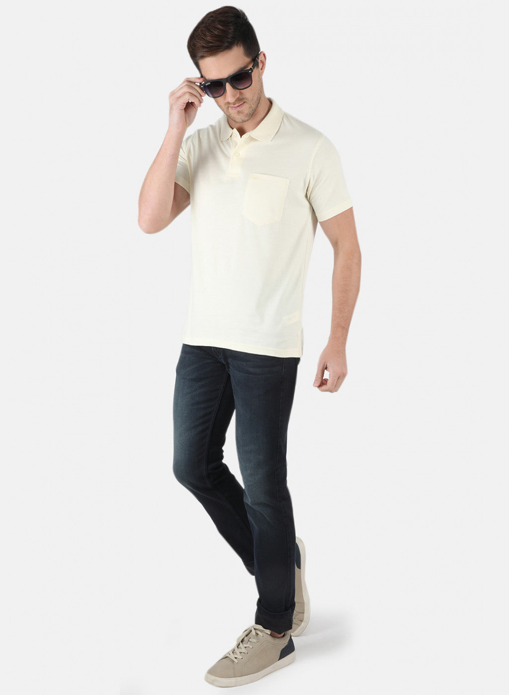 Men Cream Plain T-Shirt