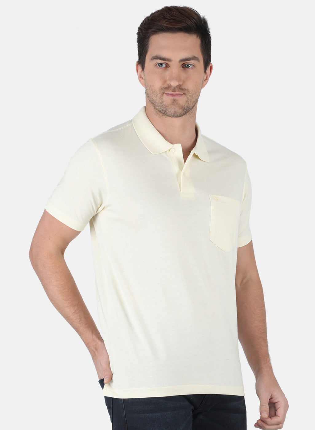 Men Cream Plain T-Shirt