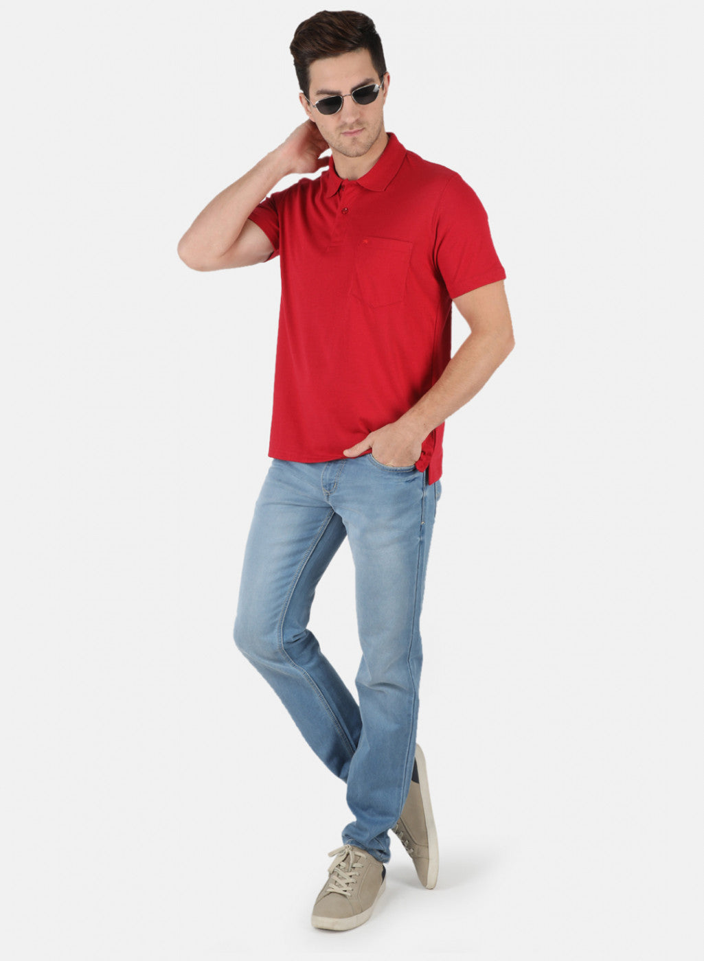 Men Red Plain T-Shirt