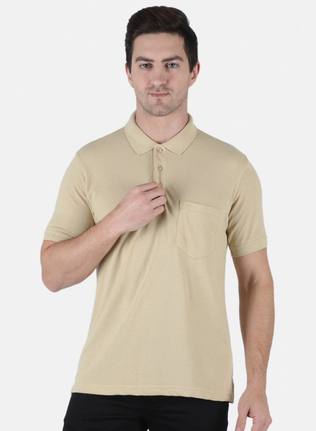 Men Beige Plain T-Shirt