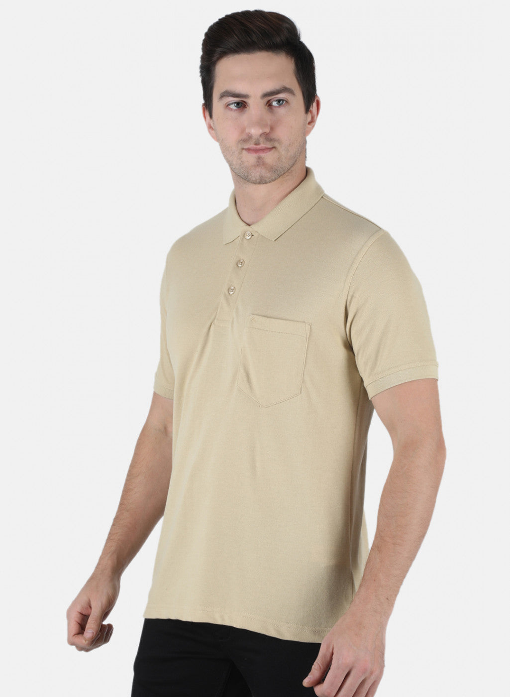 Men Beige Plain T-Shirt