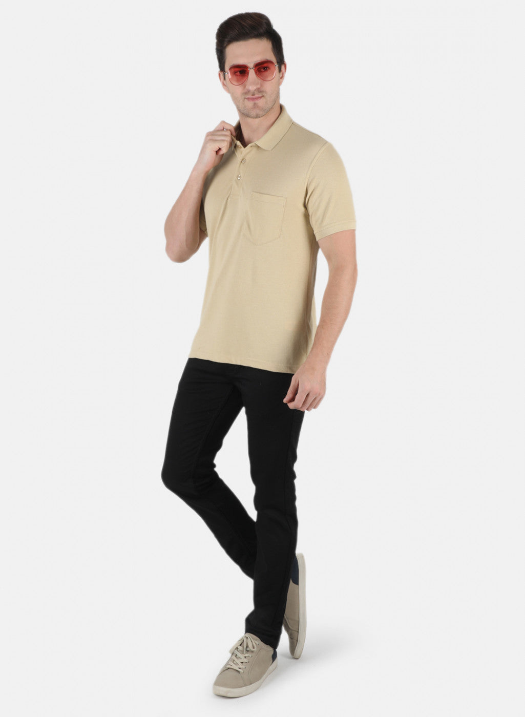 Men Beige Plain T-Shirt