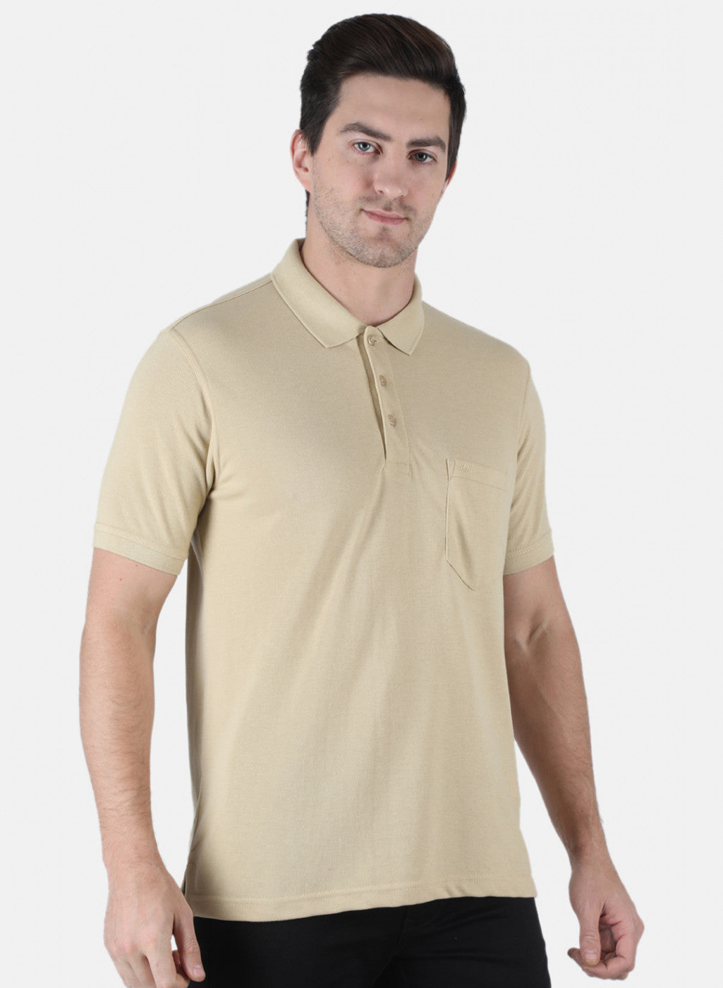 Men Beige Plain T-Shirt