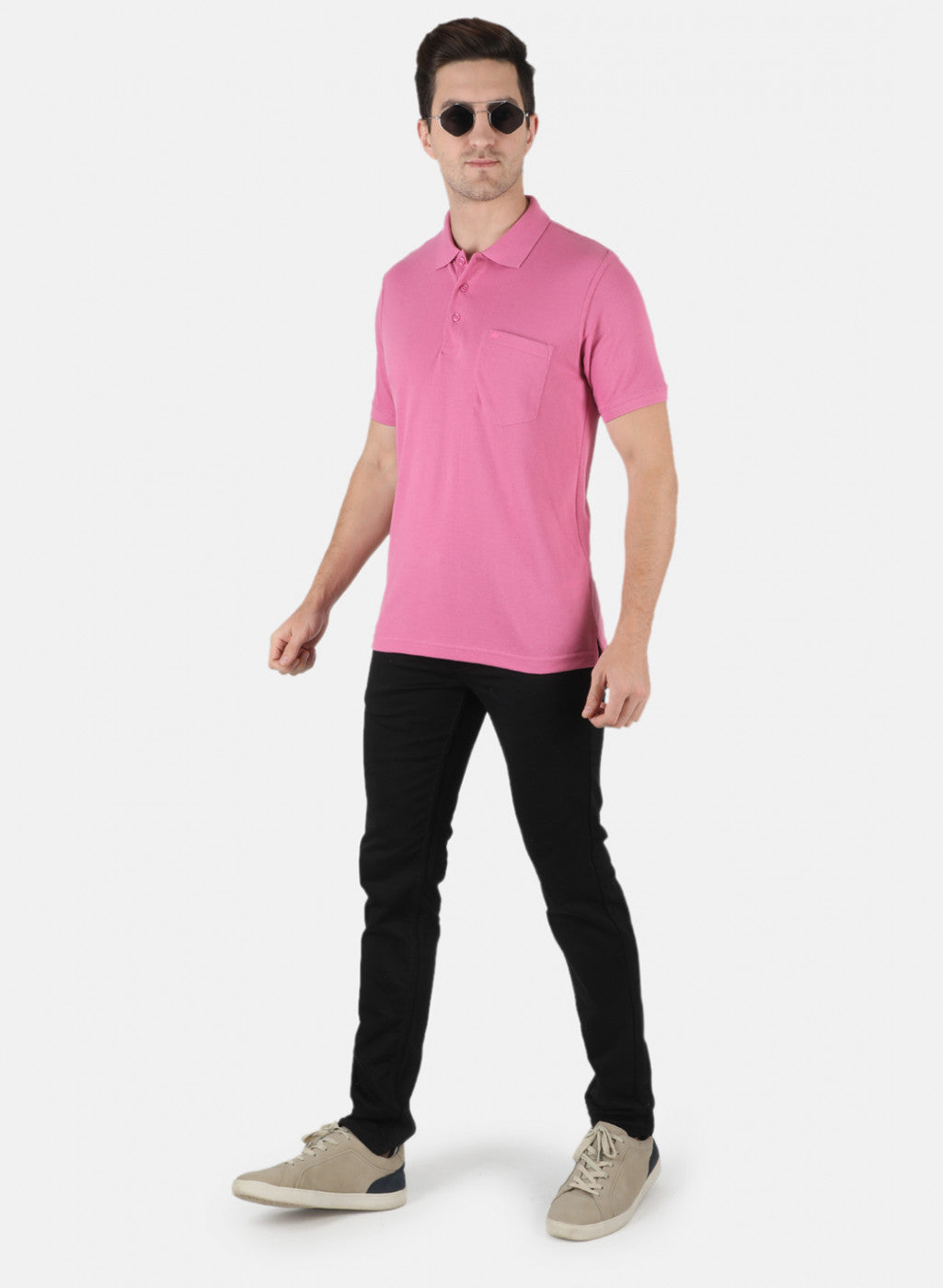 Men Pink Plain T-Shirt