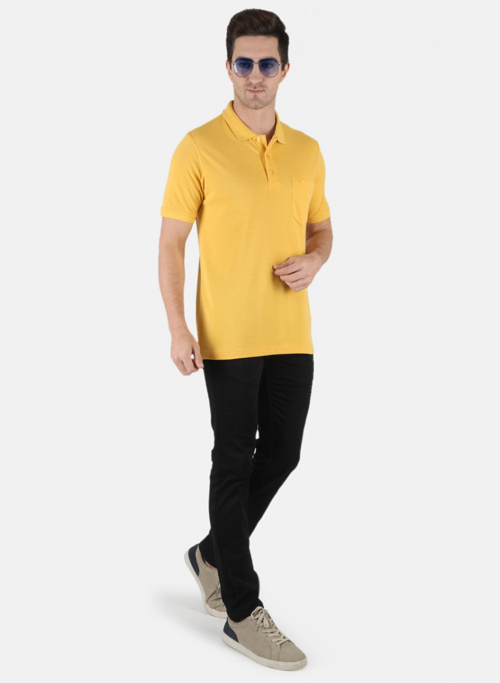 Men Yellow Plain T-Shirt