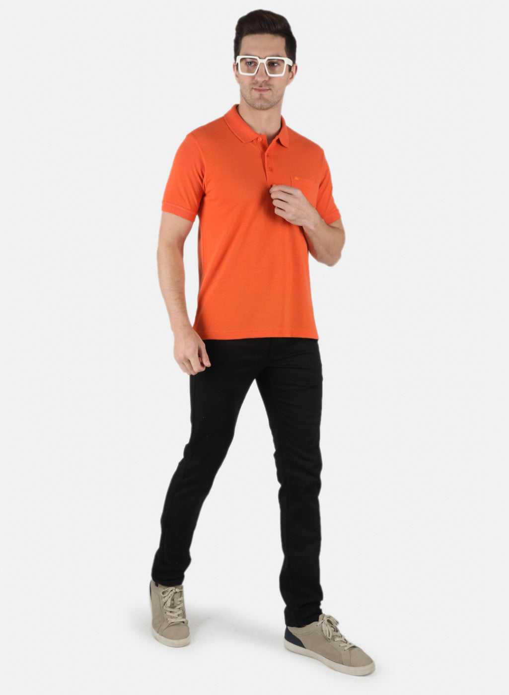 Men Orange Plain T-Shirt