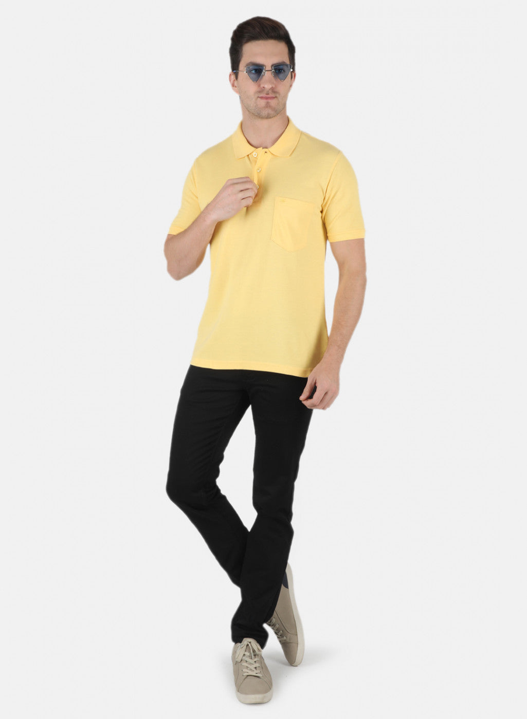 Men Yellow Plain T-Shirt