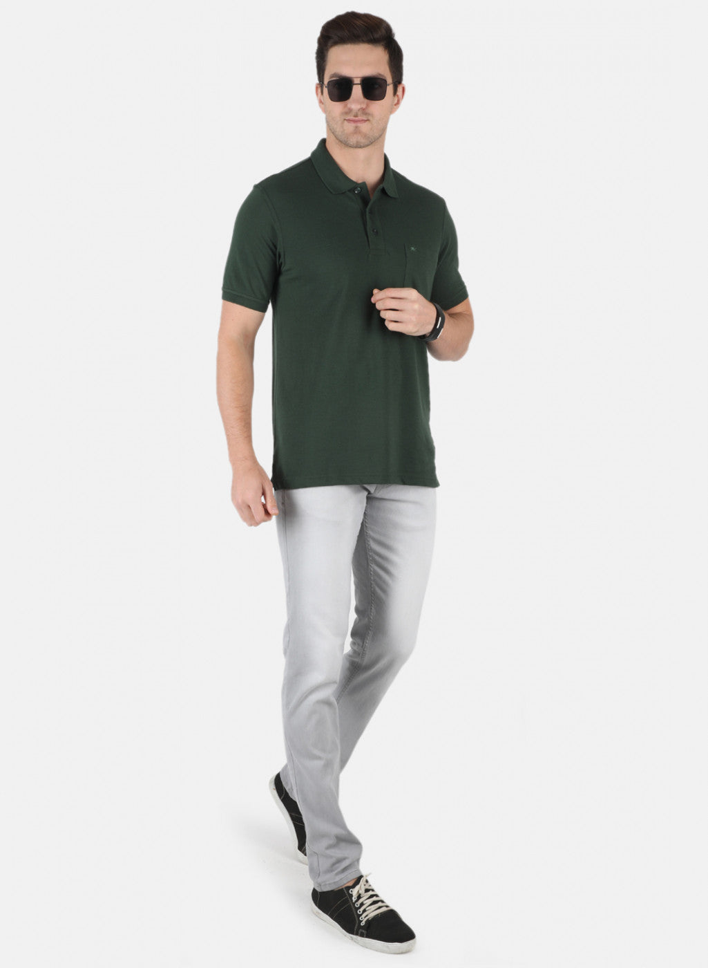 Men Green Plain T-Shirt